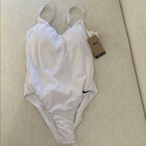 Nike Swim Water Texture Women's V-Neck One-Piece, White, Size Small, NWT